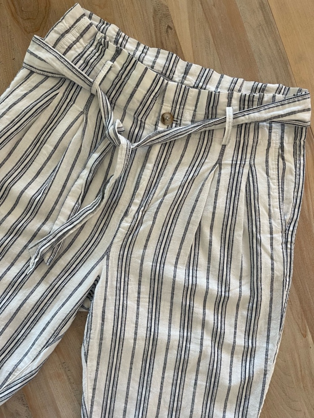 Madewell Linen Paperbag Pants Size 10 Coastal Stripe Crop Tie Waist Summer - Picture 11 of 14